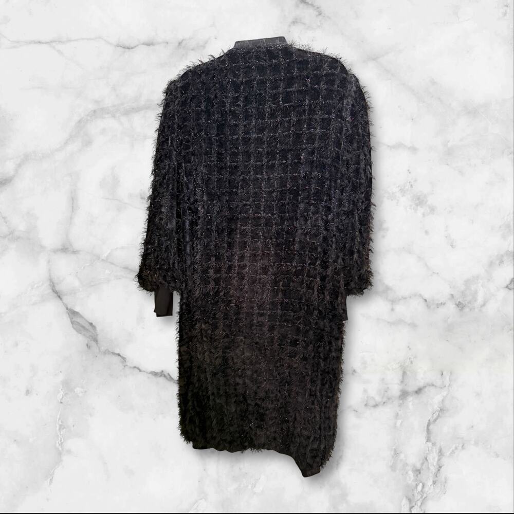 Sophie So & Colour House Black Textured Longline Coat with Pockets - Picture 5 of 12